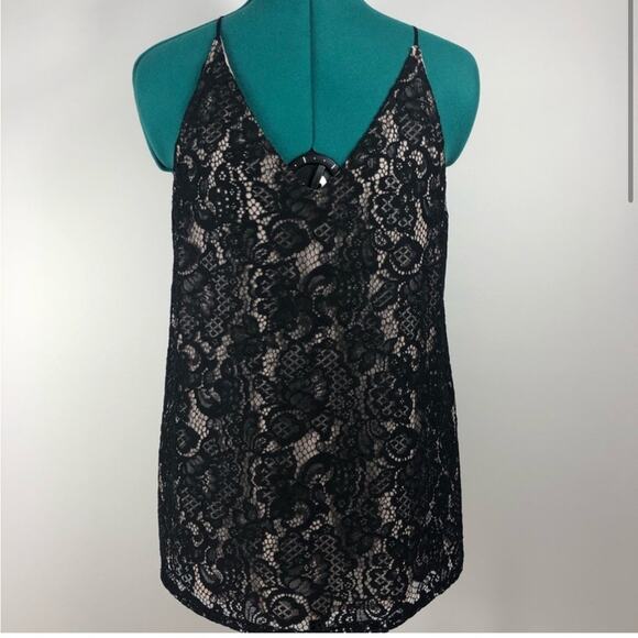 NWT loft black lace over tan tank top with small flaw - Picture 1 of 8
